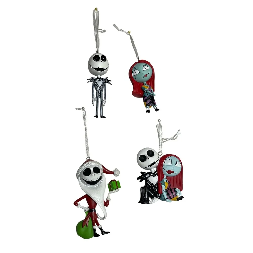 Disney Nightmare Before Christmas Jack Skellington Sally Resin Ornament Set 4pc